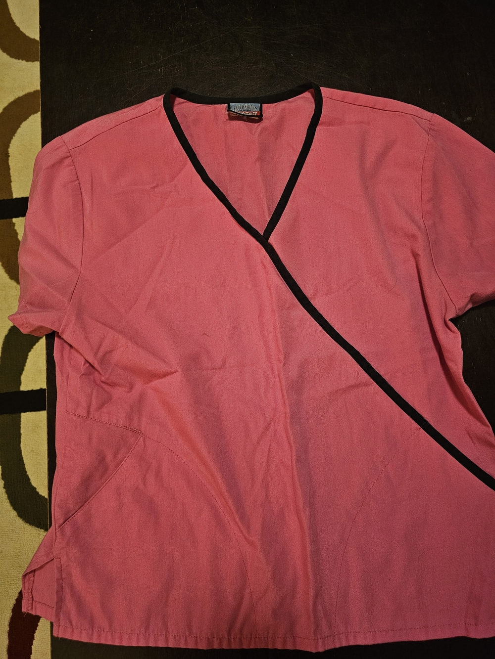 Cherokee Pink V-Neck Short Sleeve Scrub Top with Black Trim